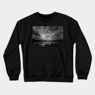 Mystery landscape, big full moon over dark lake Crewneck Sweatshirt